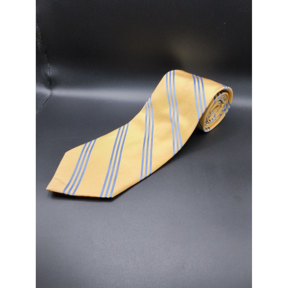 Brooks Brothers Makers Silk Tie Yellow With Blue Stripes Necktie